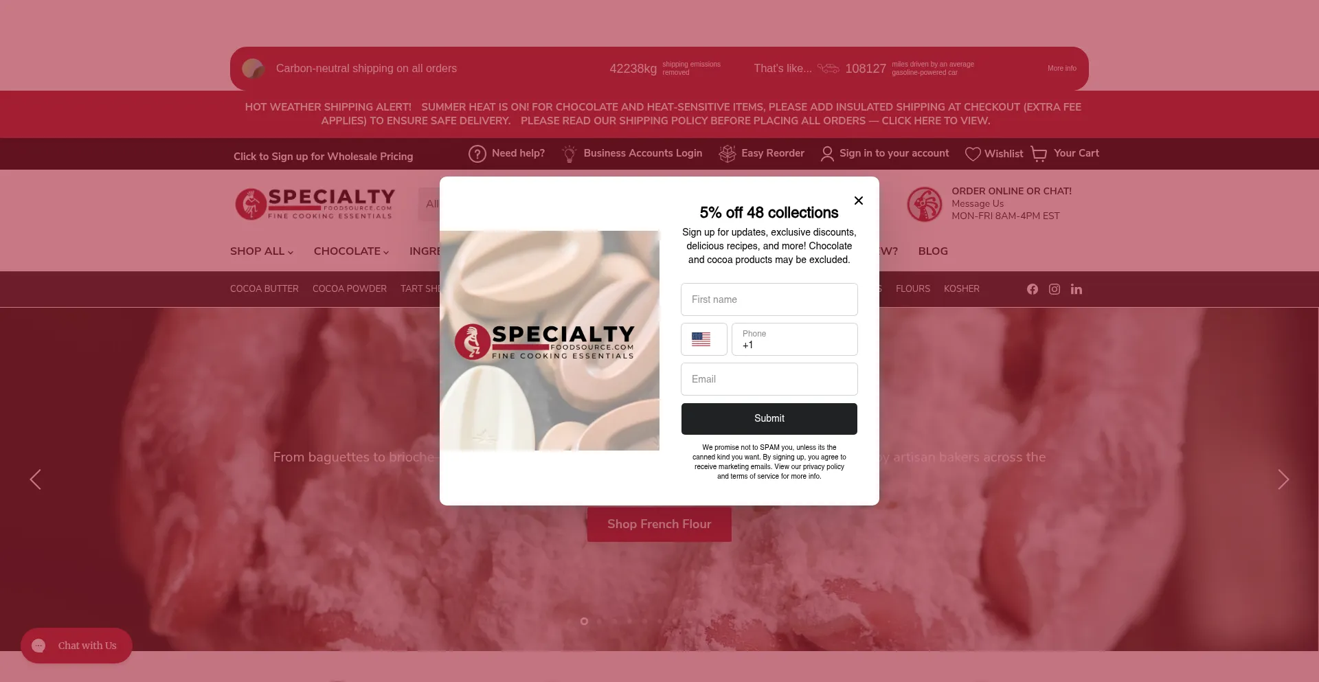 Website screenshot of Specialtyfoodsource.com