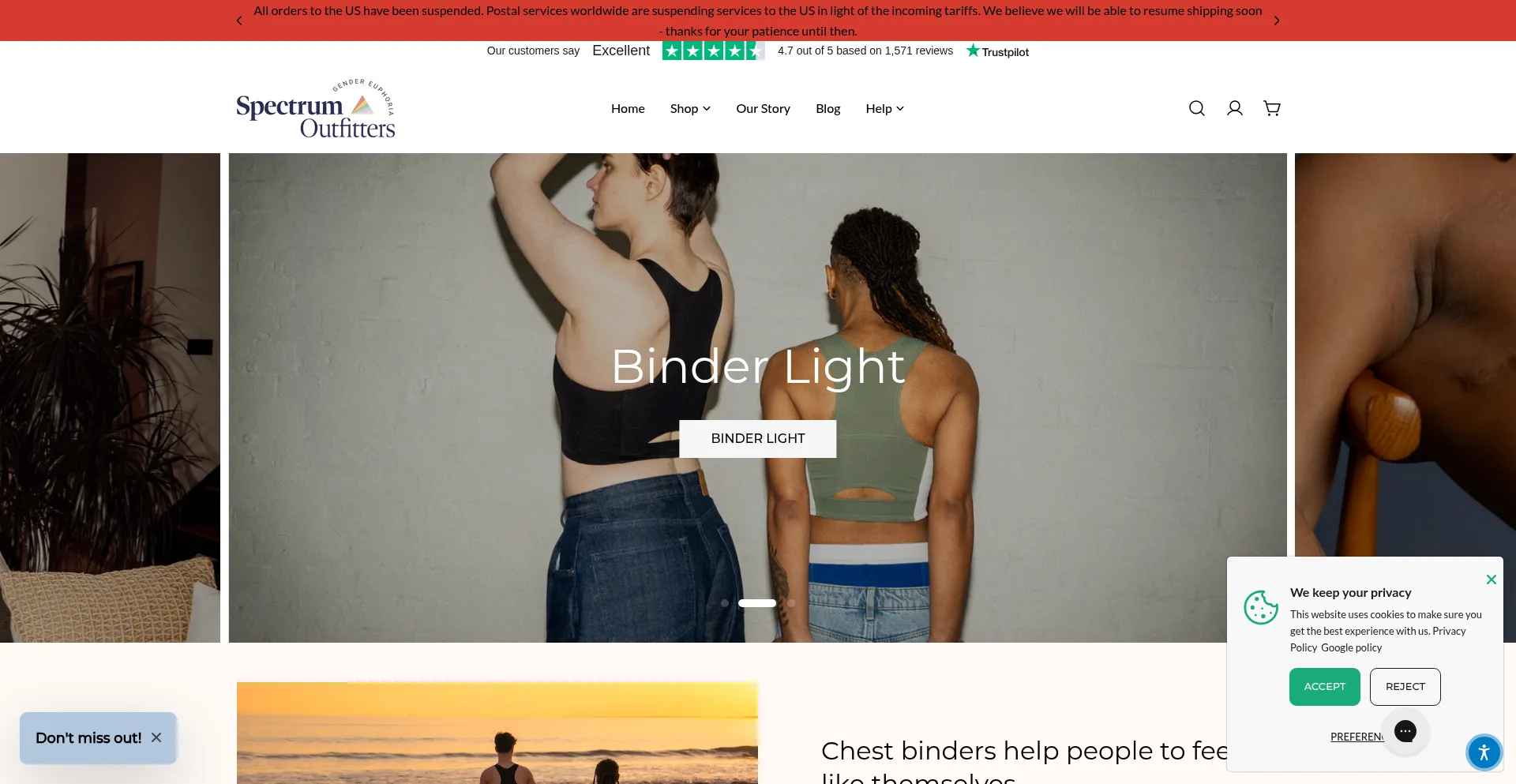 Website screenshot of Spectrumoutfitters.co.uk