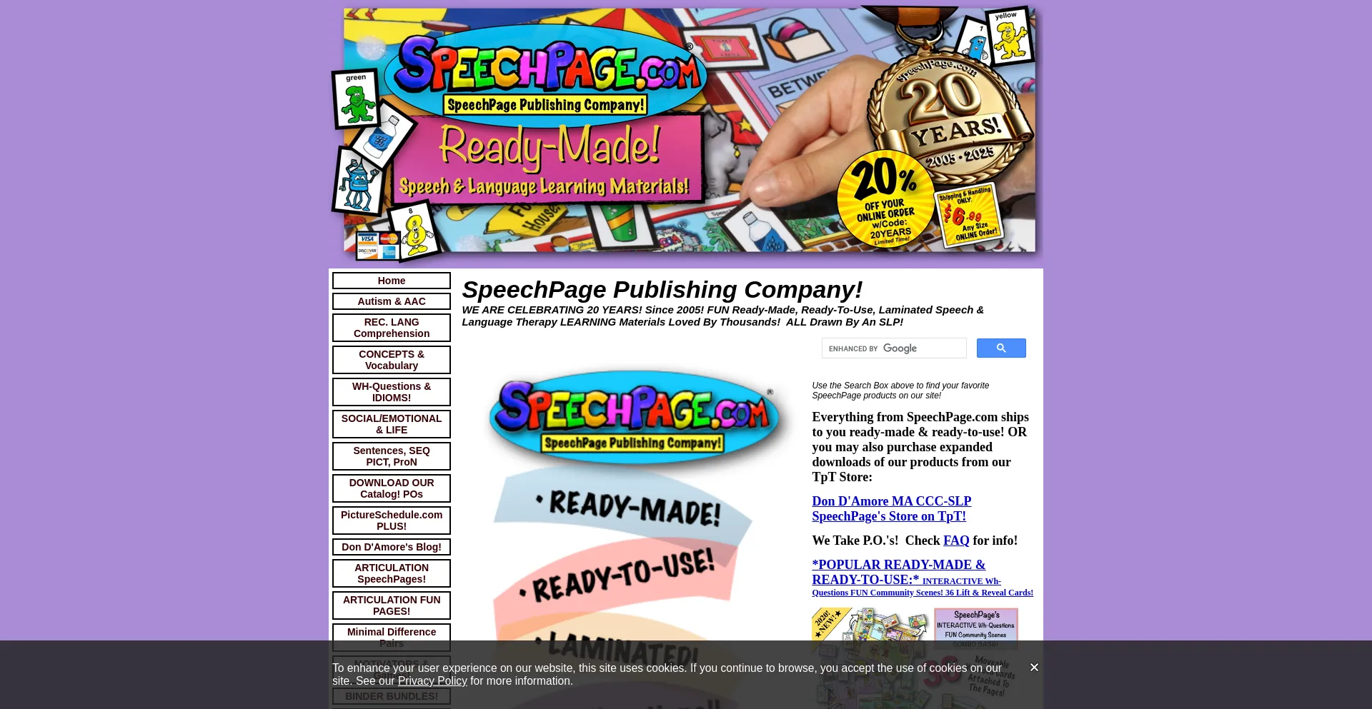 Website screenshot of Speechpage.com