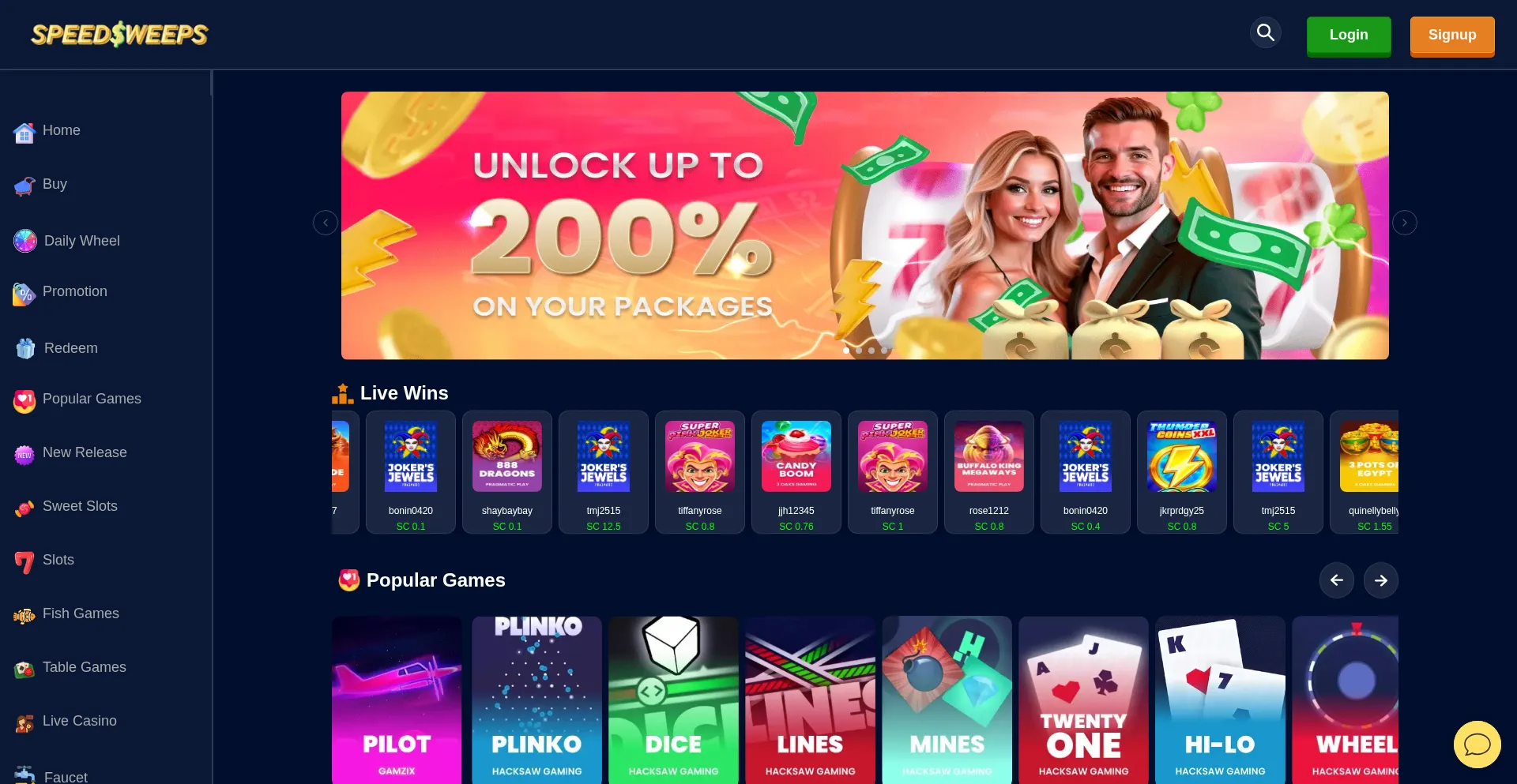 Website screenshot of Speedsweeps.com