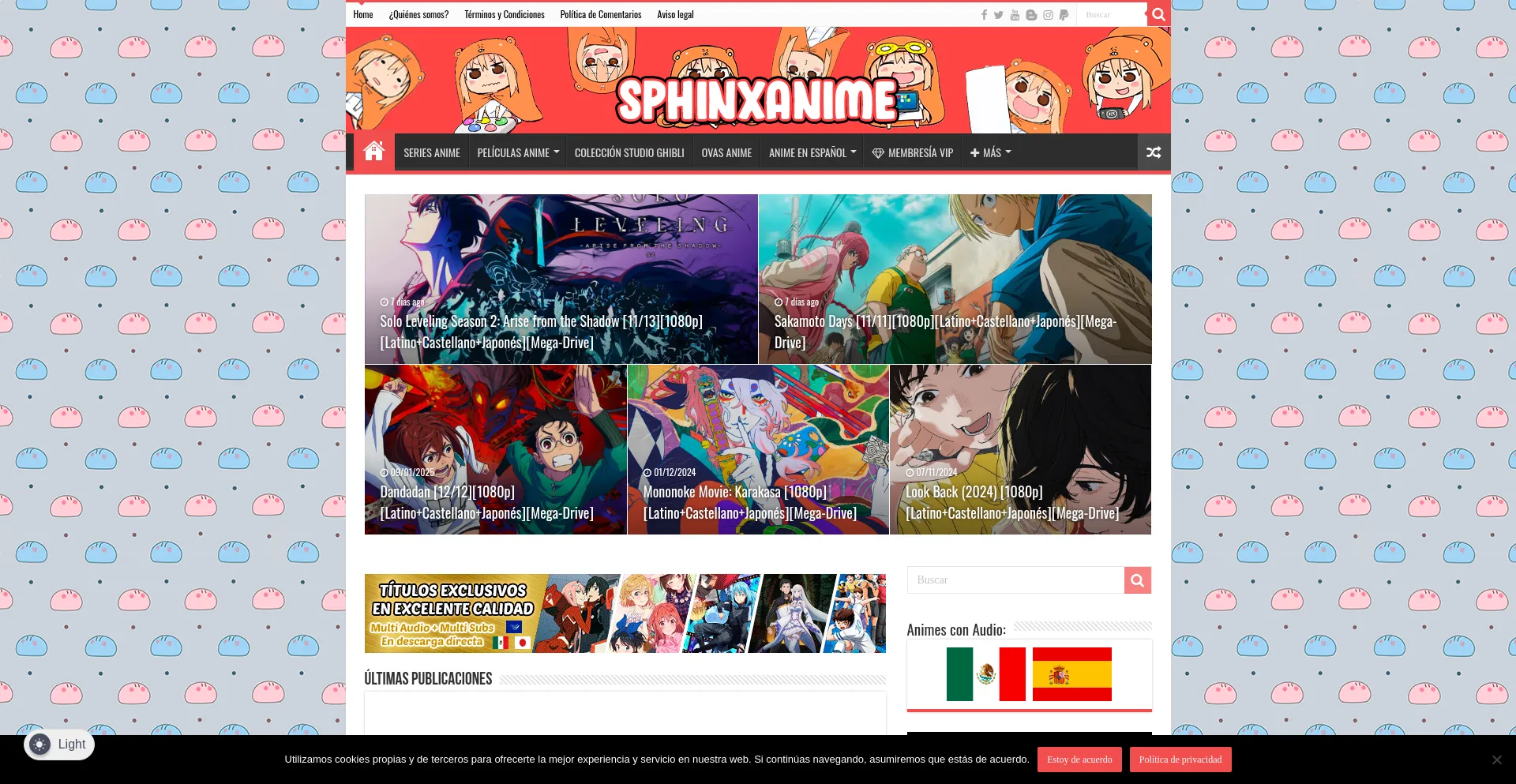 Website screenshot of Sphinxanime.com