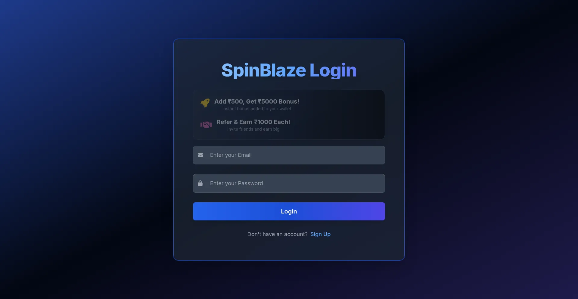 Website screenshot of Spinblaze.in
