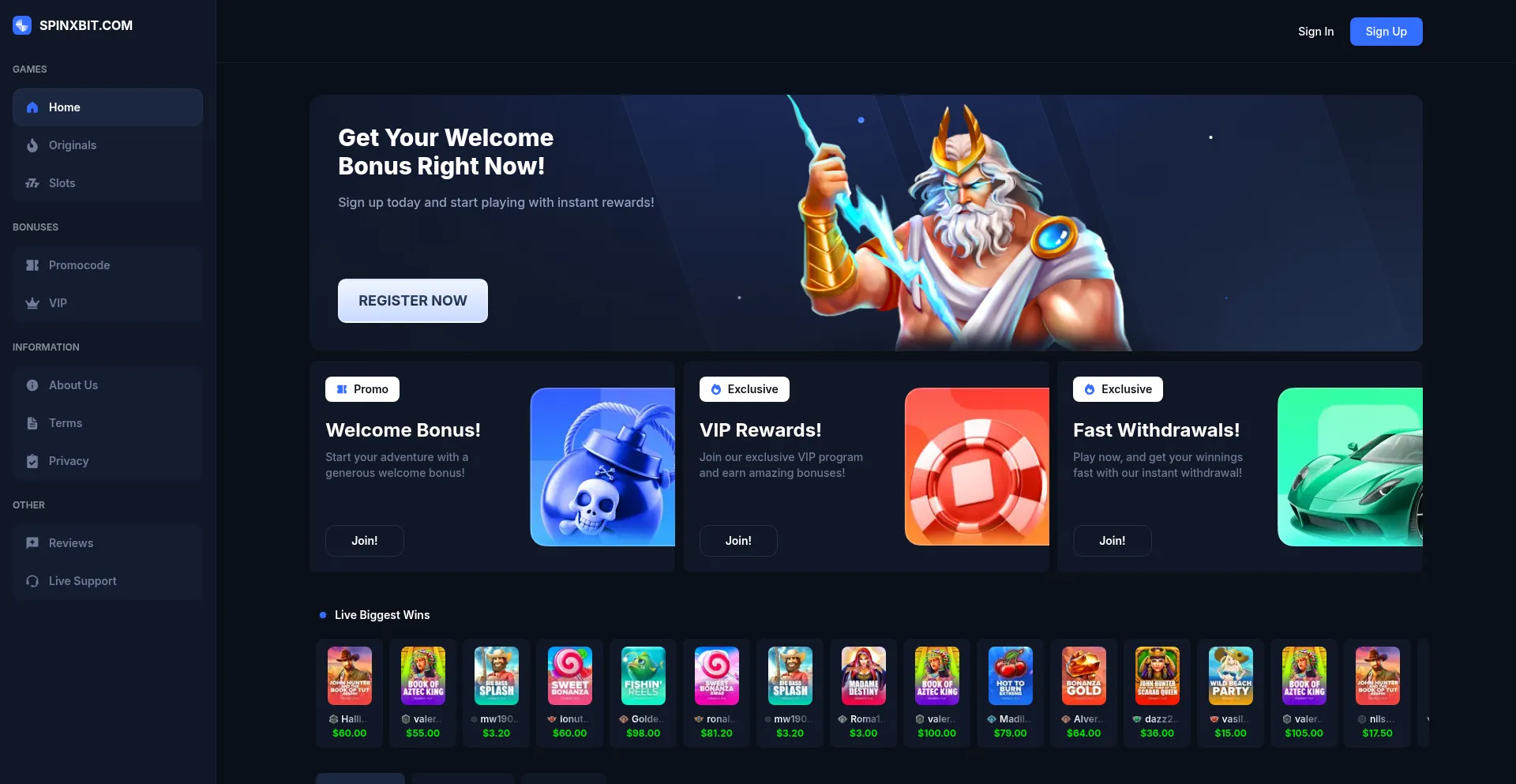 Website screenshot of Spinxbit.com