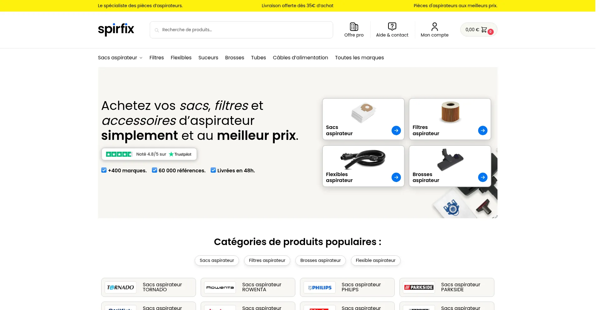 Website screenshot of Spirfix.com