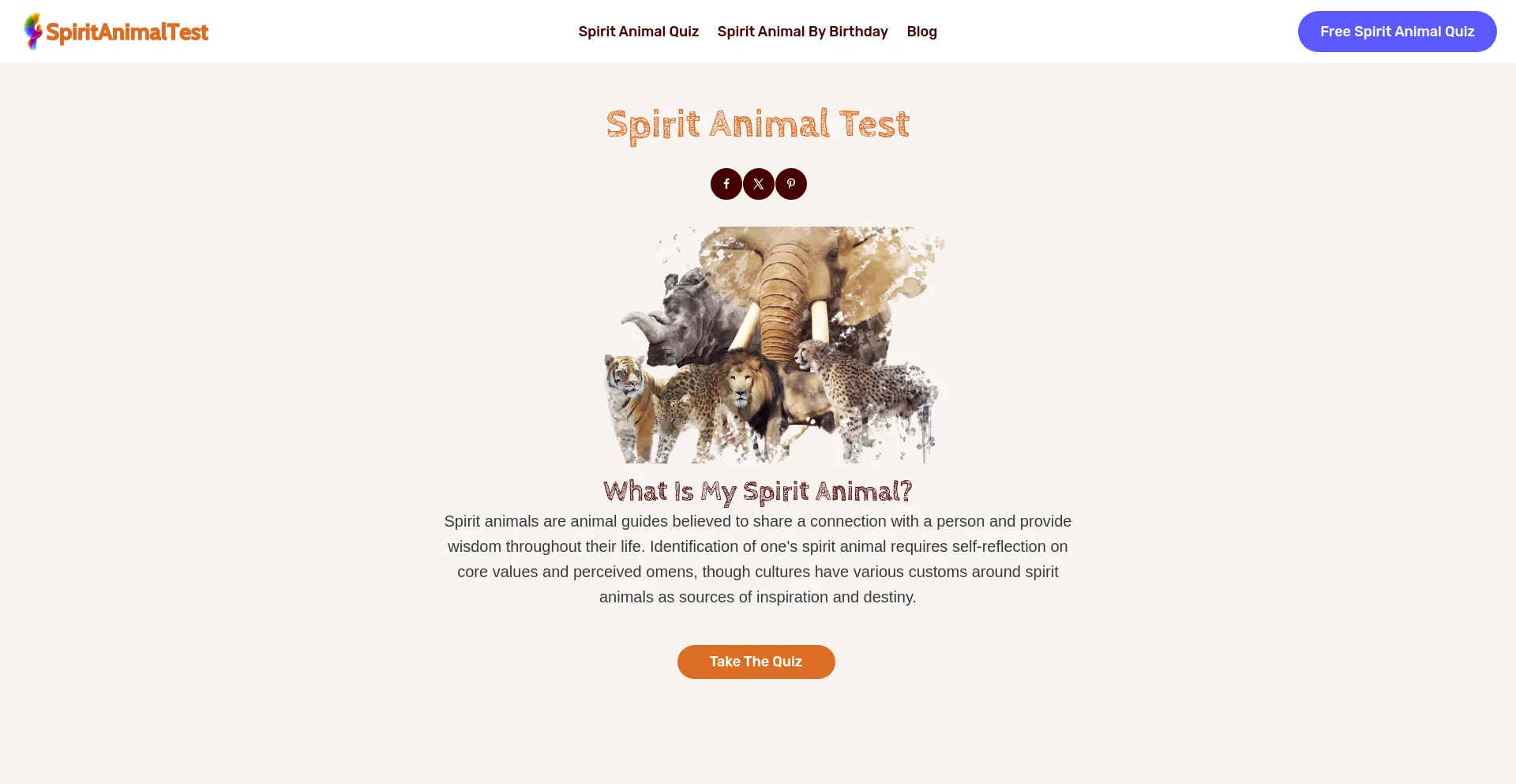 Website screenshot of Spiritanimaltest.org