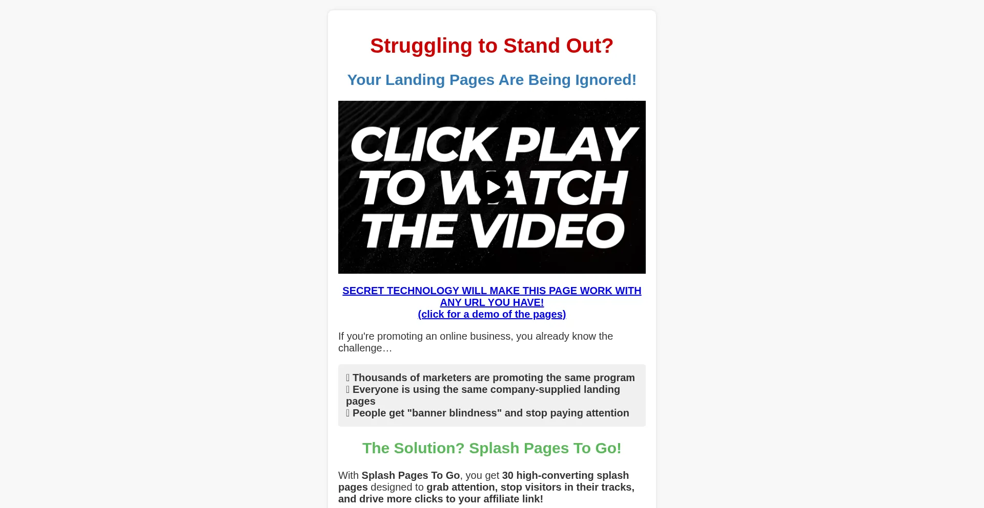 Website screenshot of Splashpagestogo.com