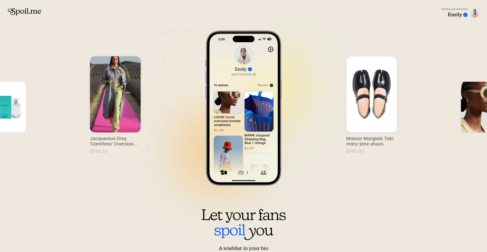 Website screenshot of Spoil.me