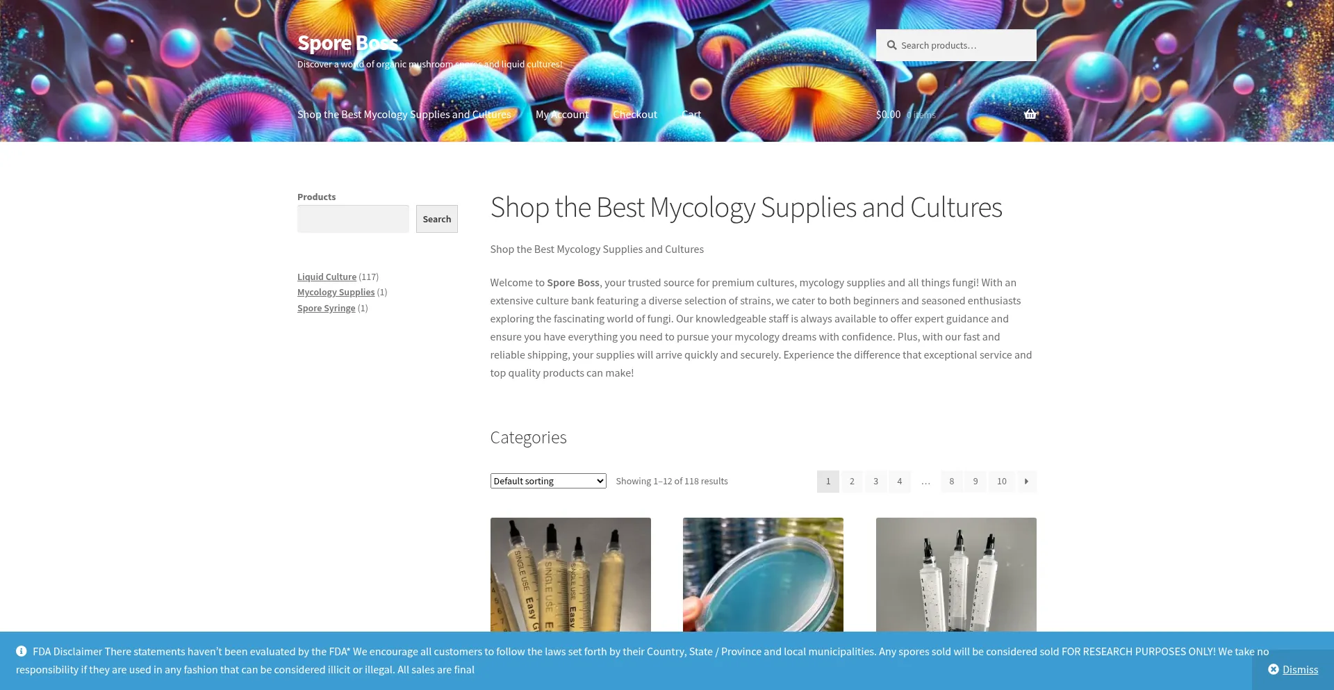 Website screenshot of Sporeboss.com