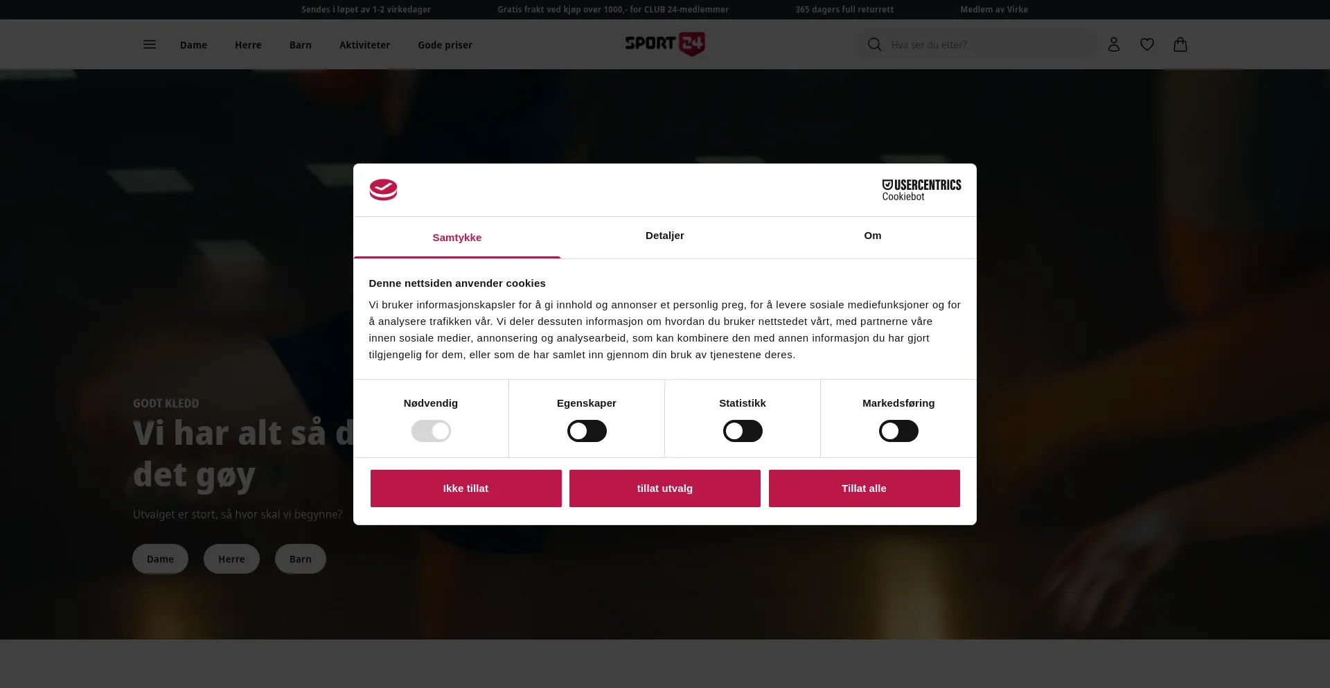 Website screenshot of Sport24.no