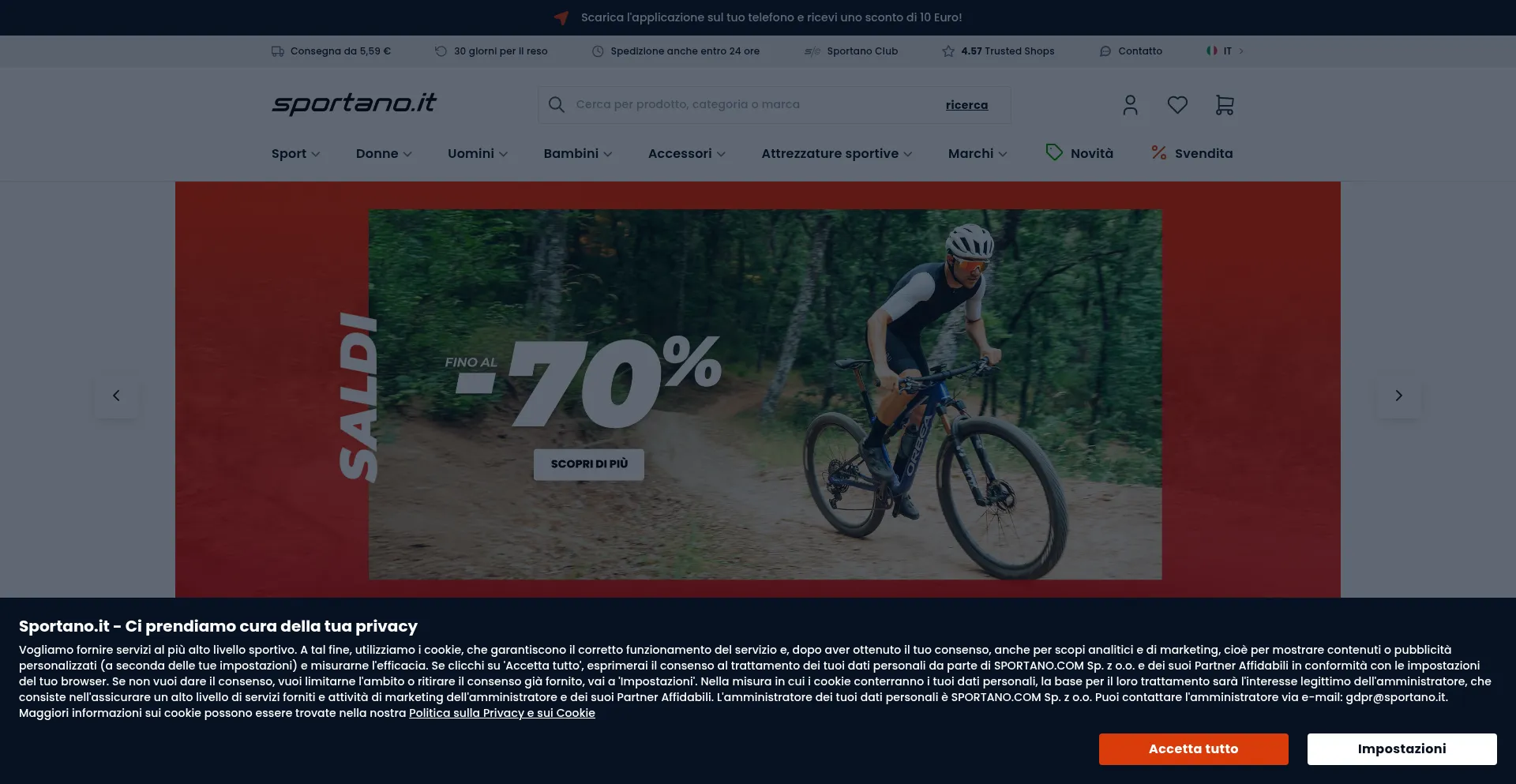 Website screenshot of Sportano.it