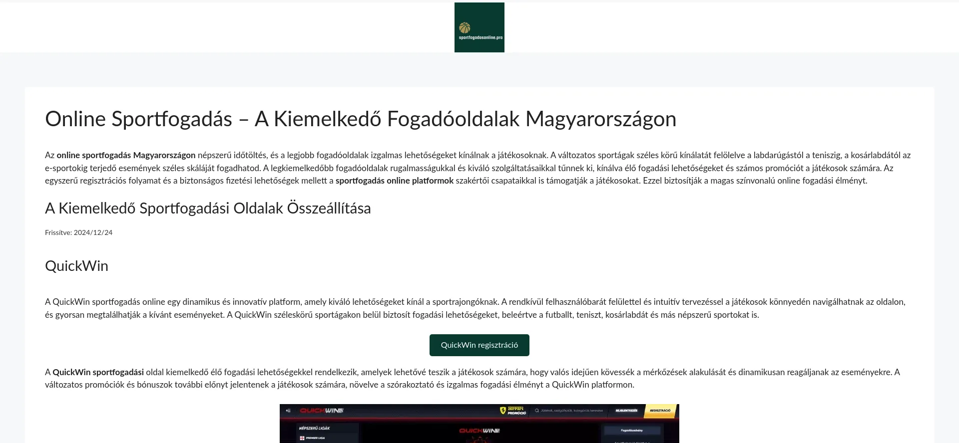 Website screenshot of Sportfogadasonline.pro