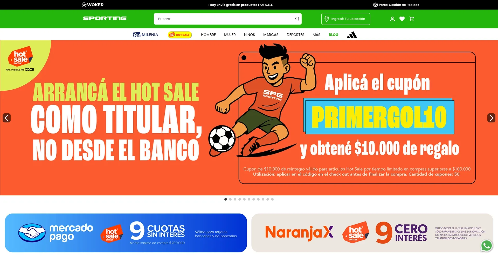 Website screenshot of Sporting.com.ar