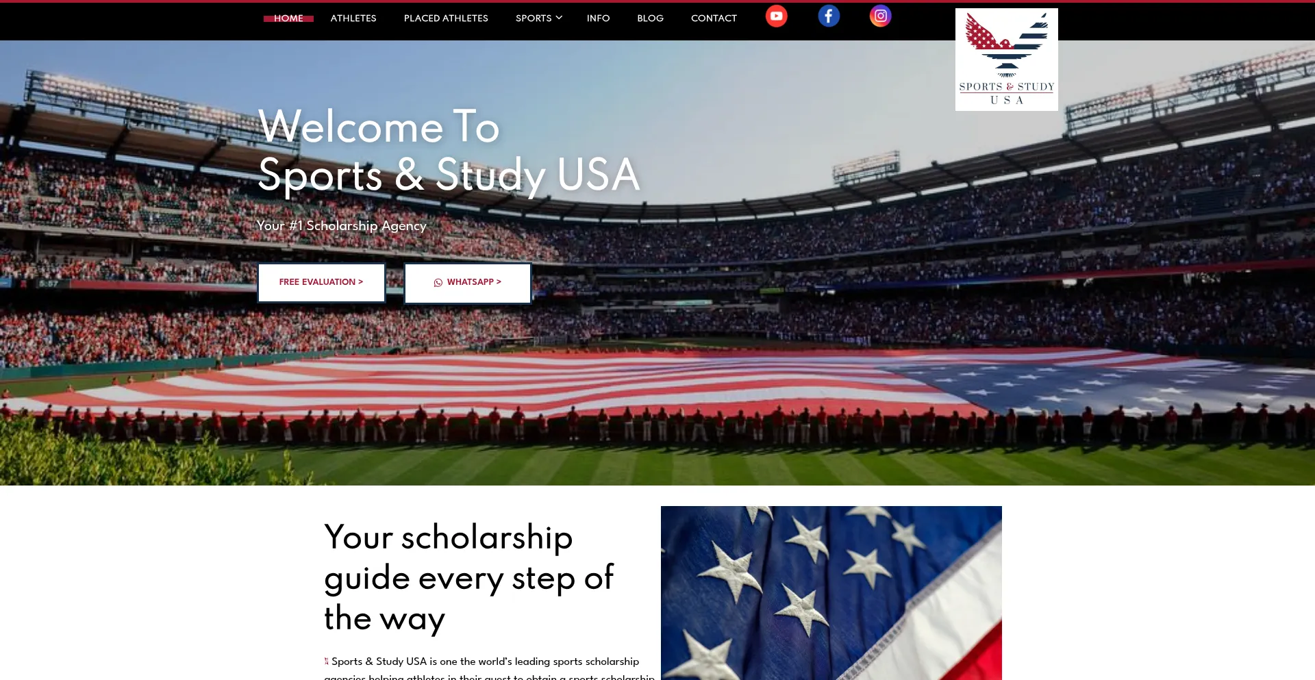 Website screenshot of Sportsandstudyusa.com