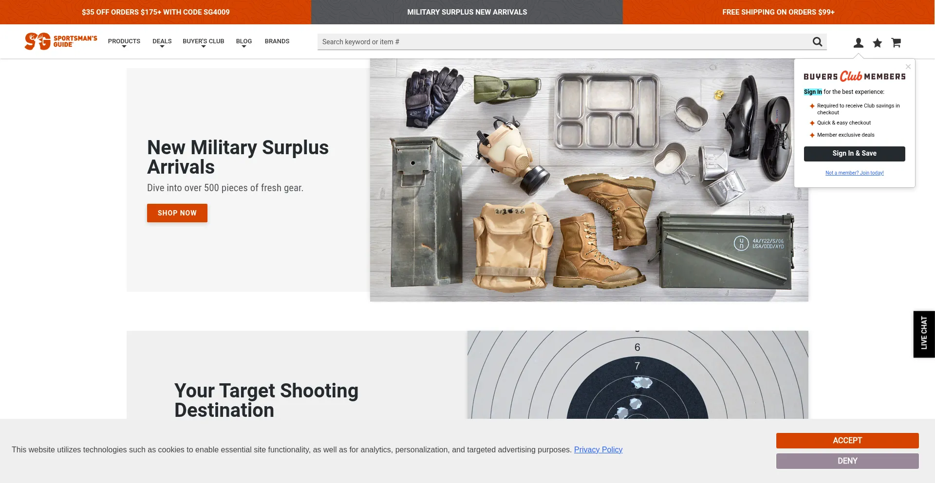 Website screenshot of Sportsmansguide.com