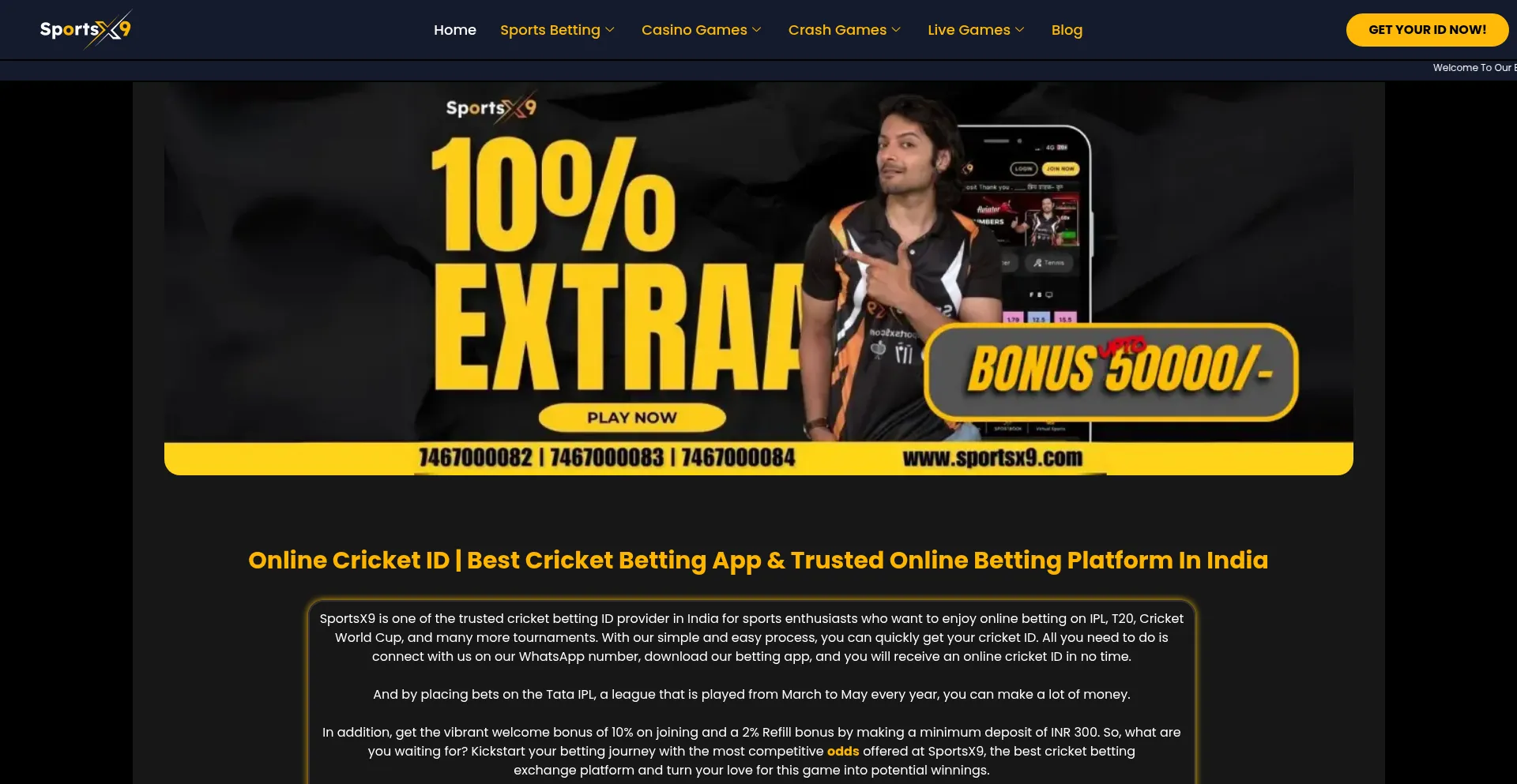 Website screenshot of Sportsx9.info