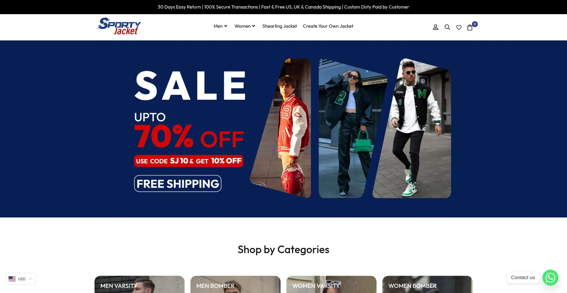 Website screenshot of Sportyjacket.com