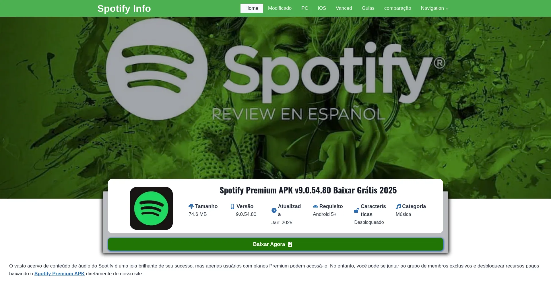 Website screenshot of Spotifyinfo.com.br