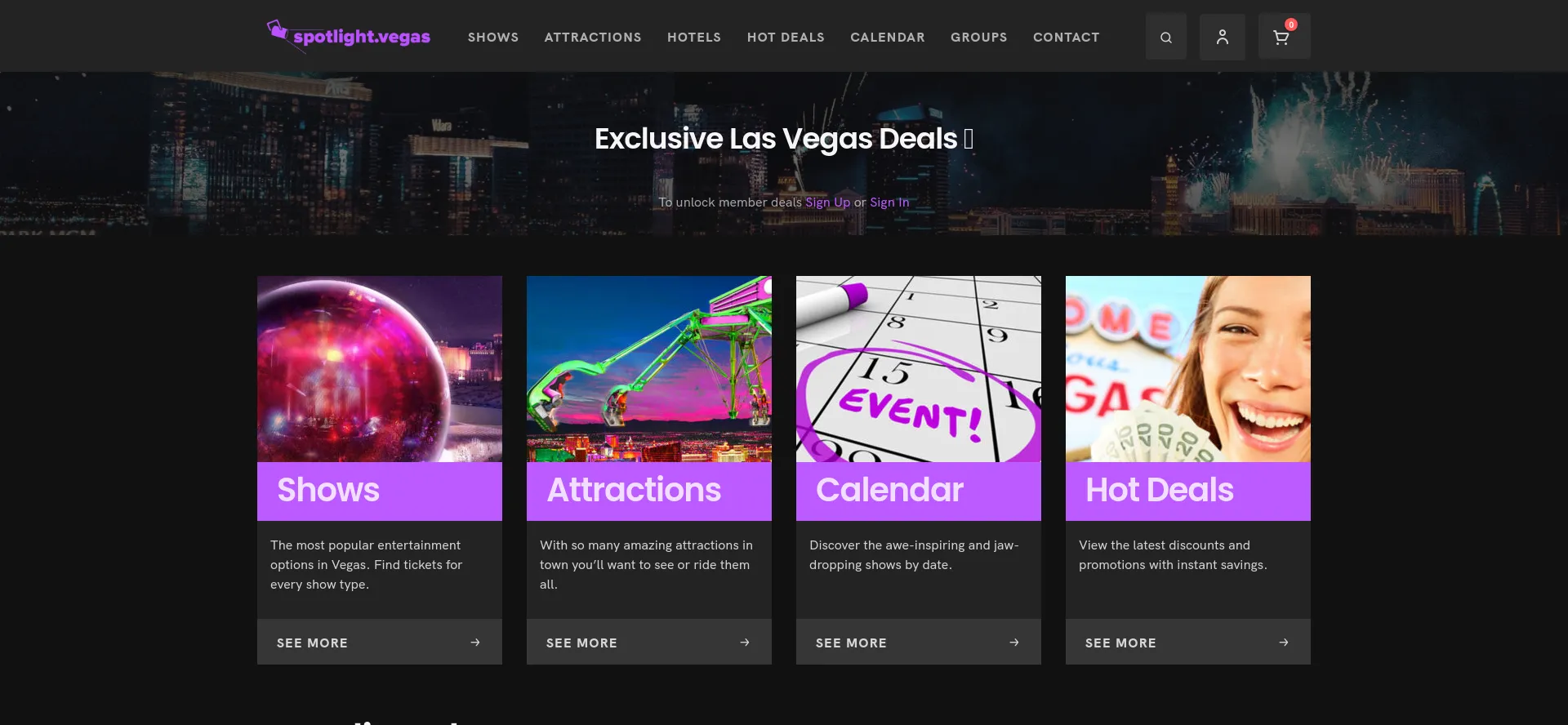 Website screenshot of Spotlight.vegas