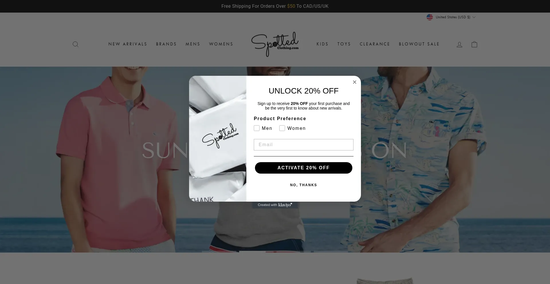 Website screenshot of Spottedclothing.com