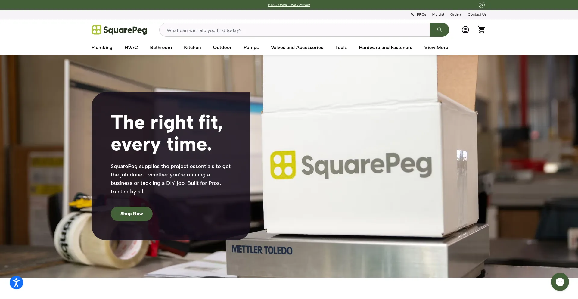 Website screenshot of Squarepegsupply.com