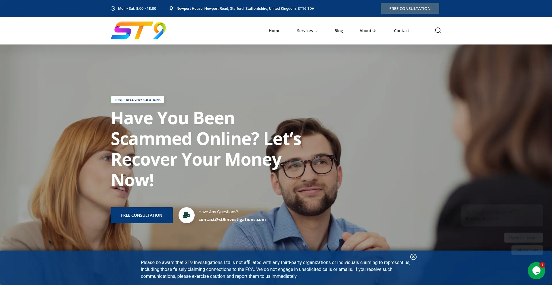 Website screenshot of St9investigations.com