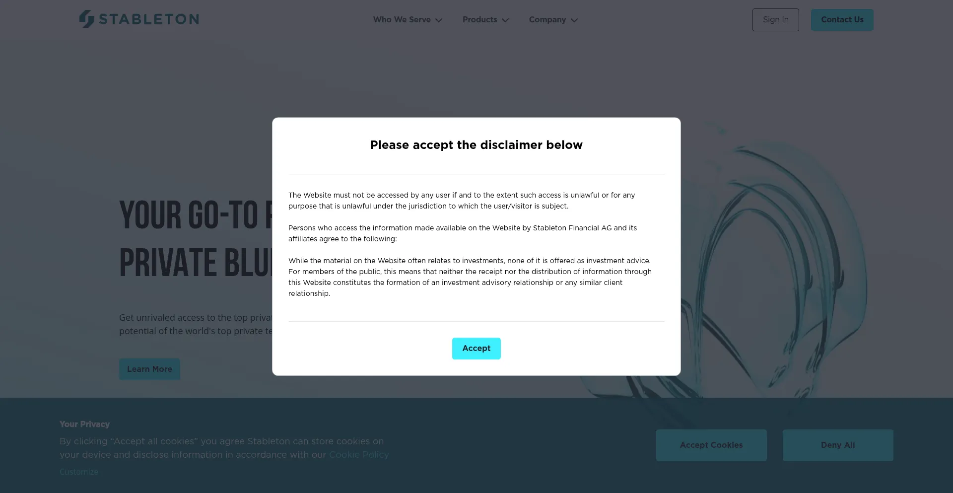 Website screenshot of Stableton.com