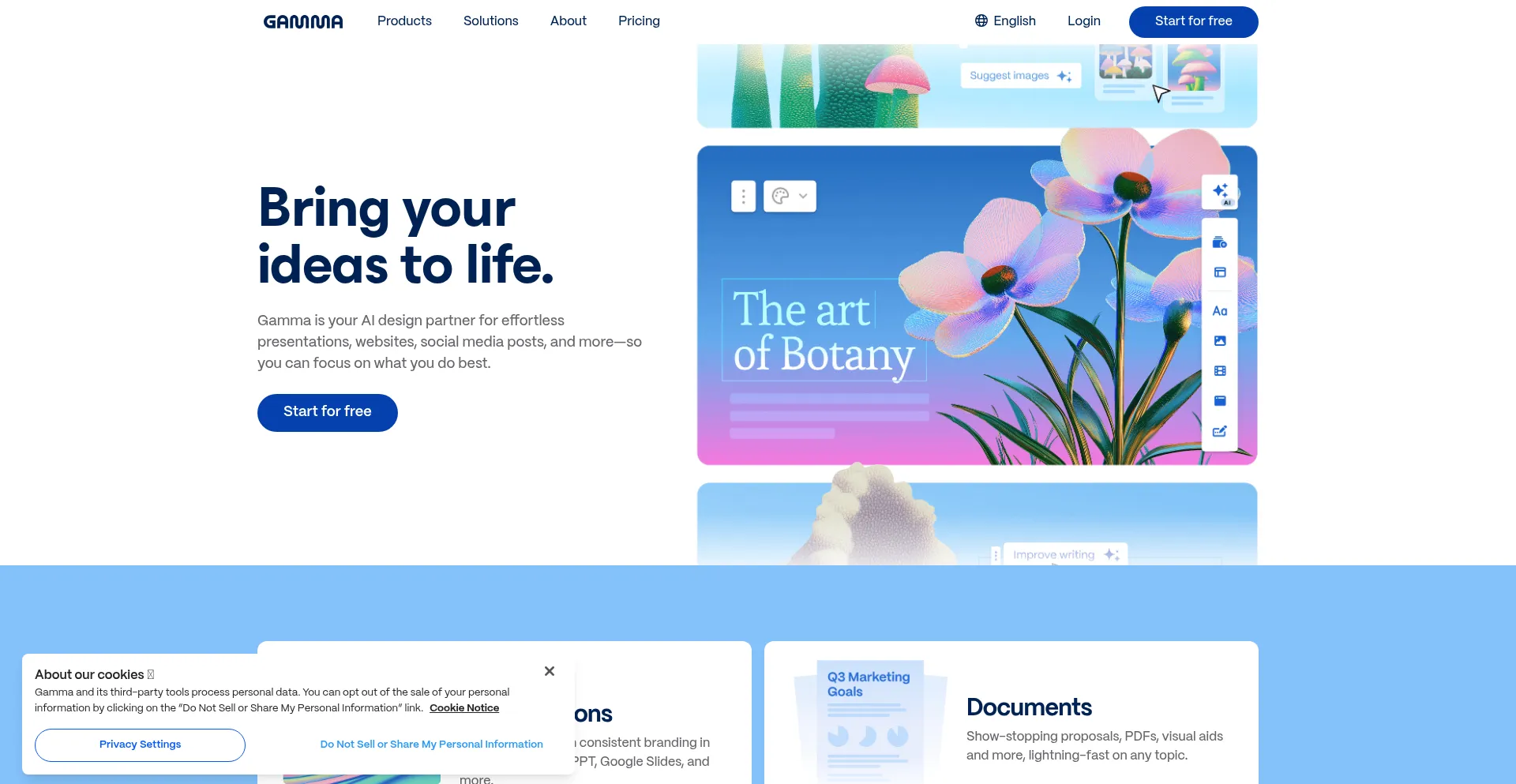 Website screenshot of Staging.gamma.app