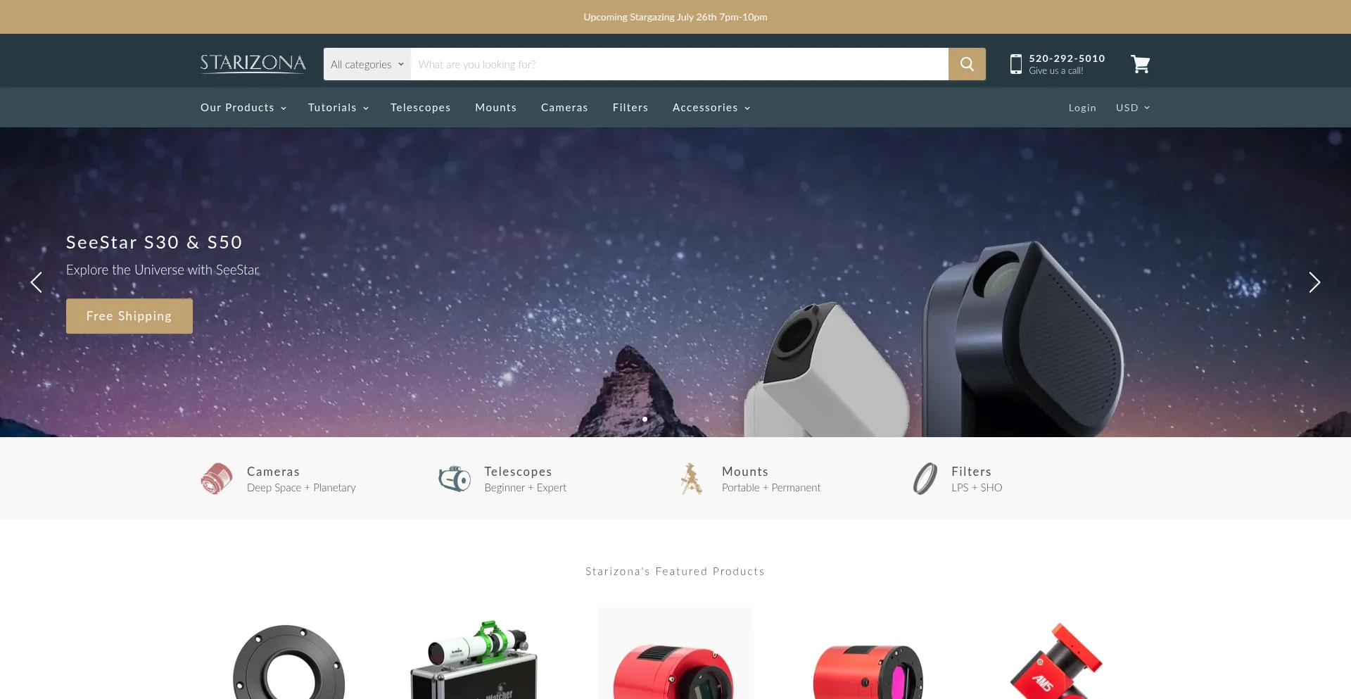 Website screenshot of Starizona.com