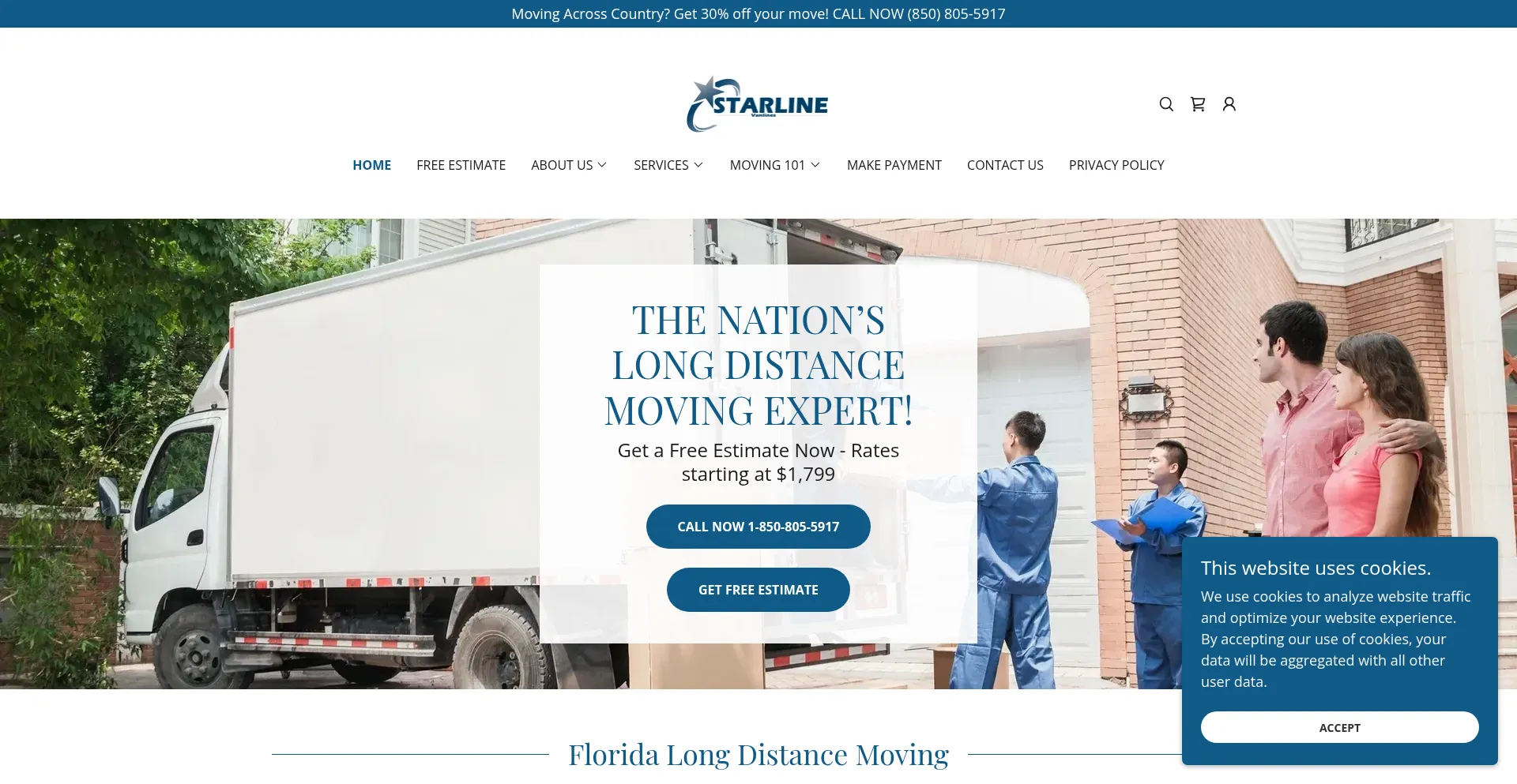 Website screenshot of Starlinevanlines.com