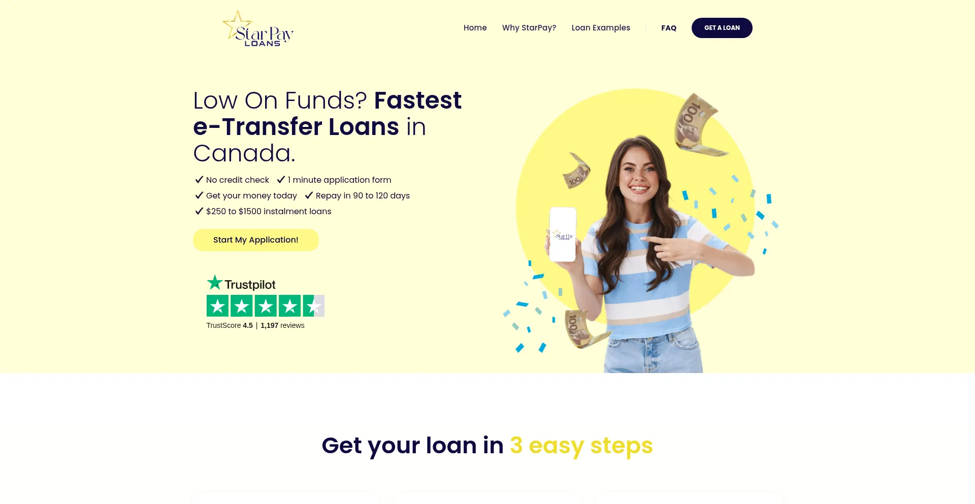 Website screenshot of Starpayloans.ca