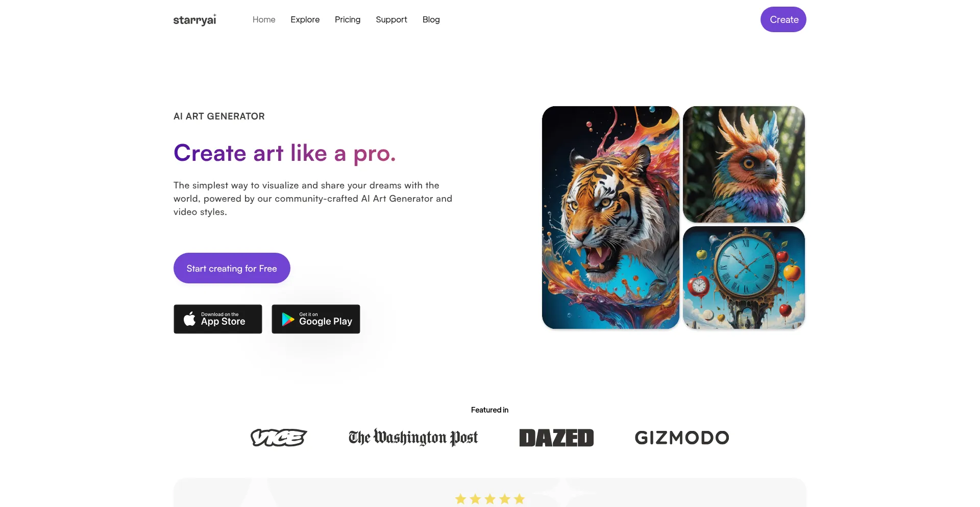 Website screenshot of Starryai.com