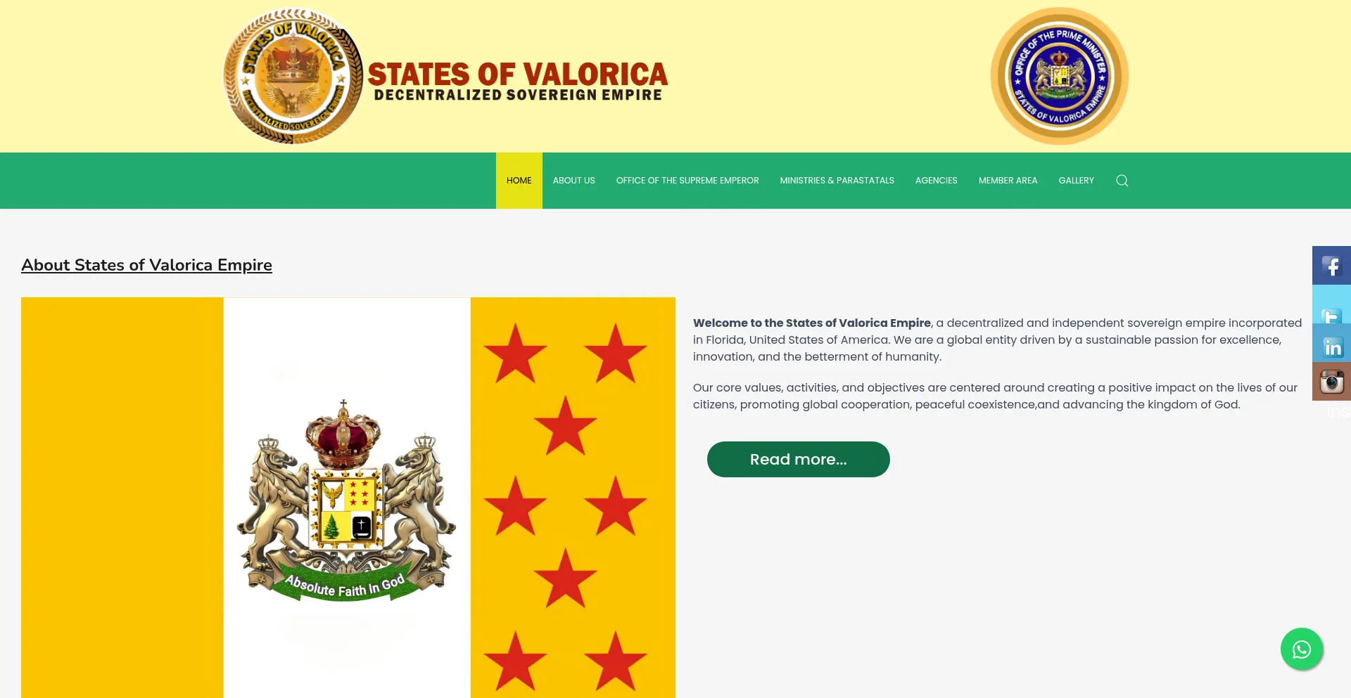Website screenshot of Statesofvalorica.org
