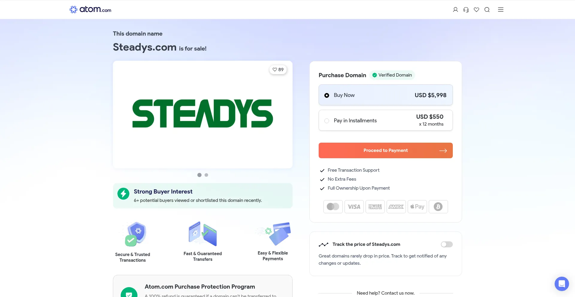 Website screenshot of Steadys.com