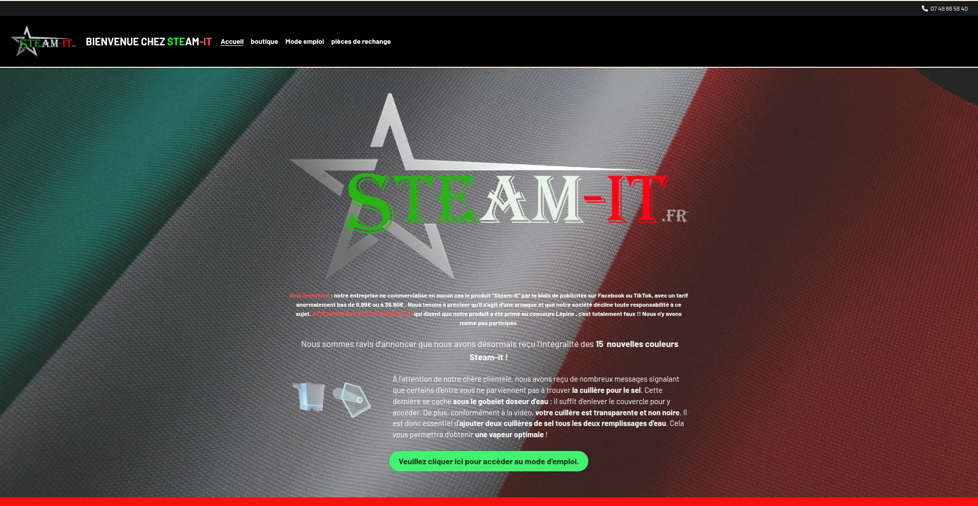 Website screenshot of Steamit.fr