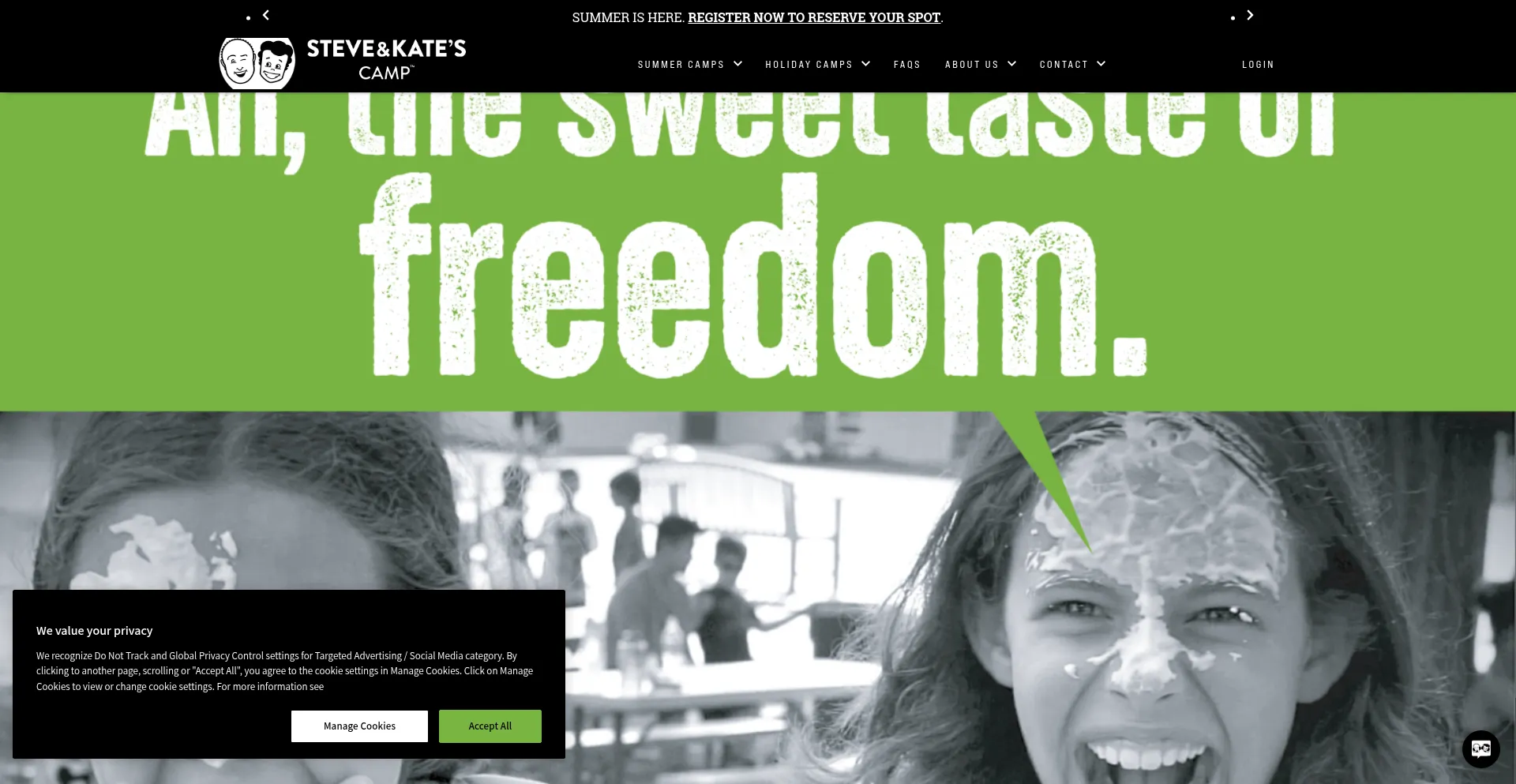Website screenshot of Steveandkatescamp.com
