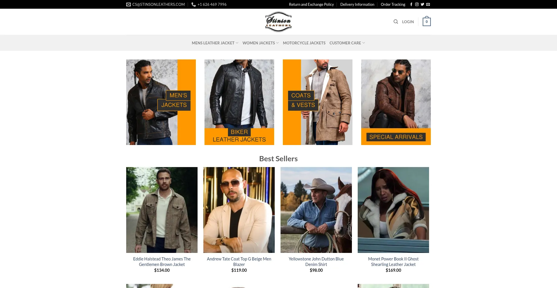 Website screenshot of Stinsonleathers.com