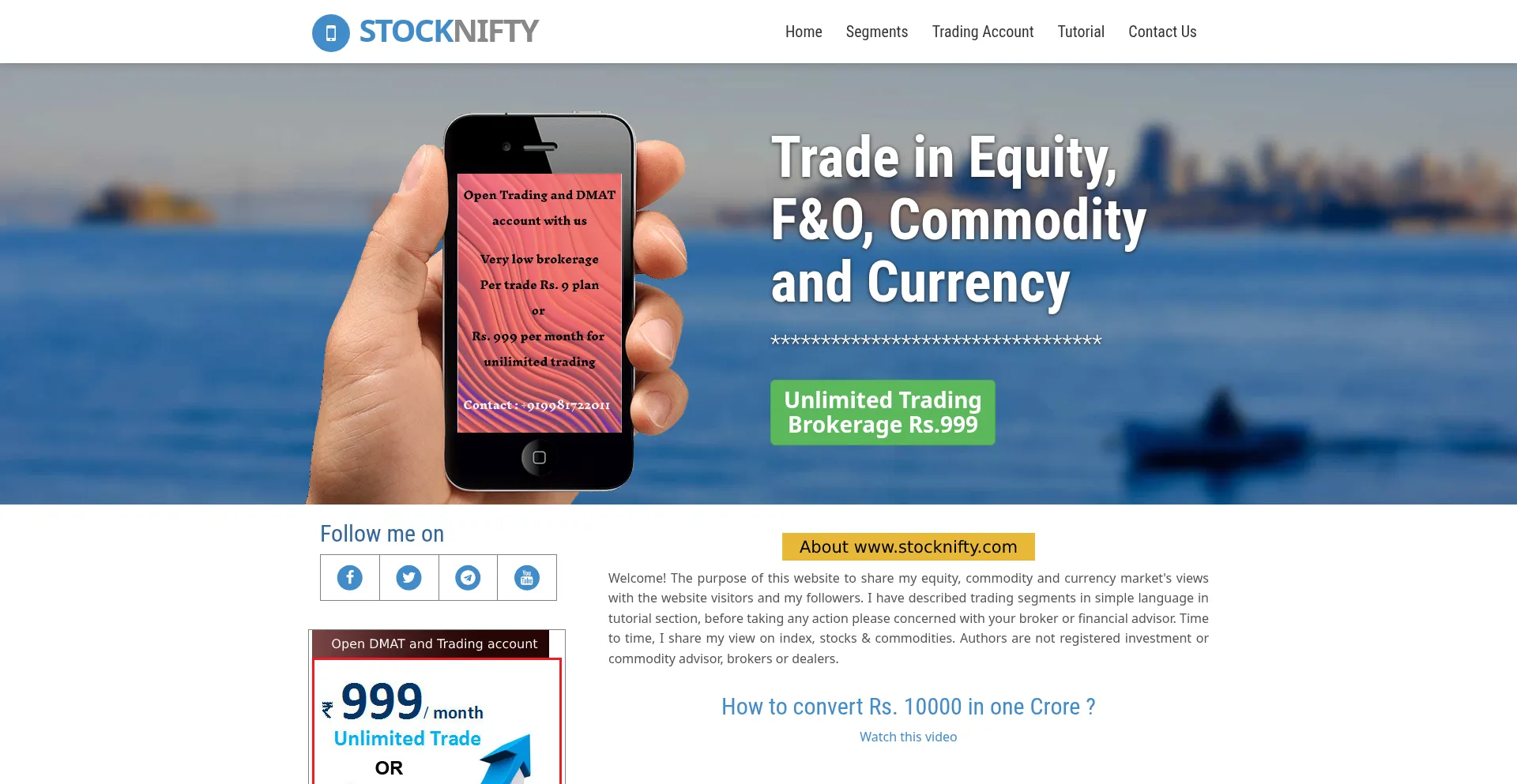 Website screenshot of Stocknifty.com