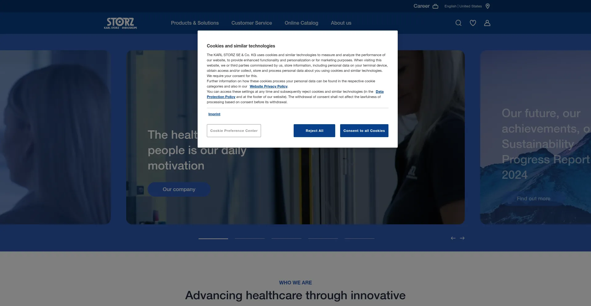 Website screenshot of Storz.com