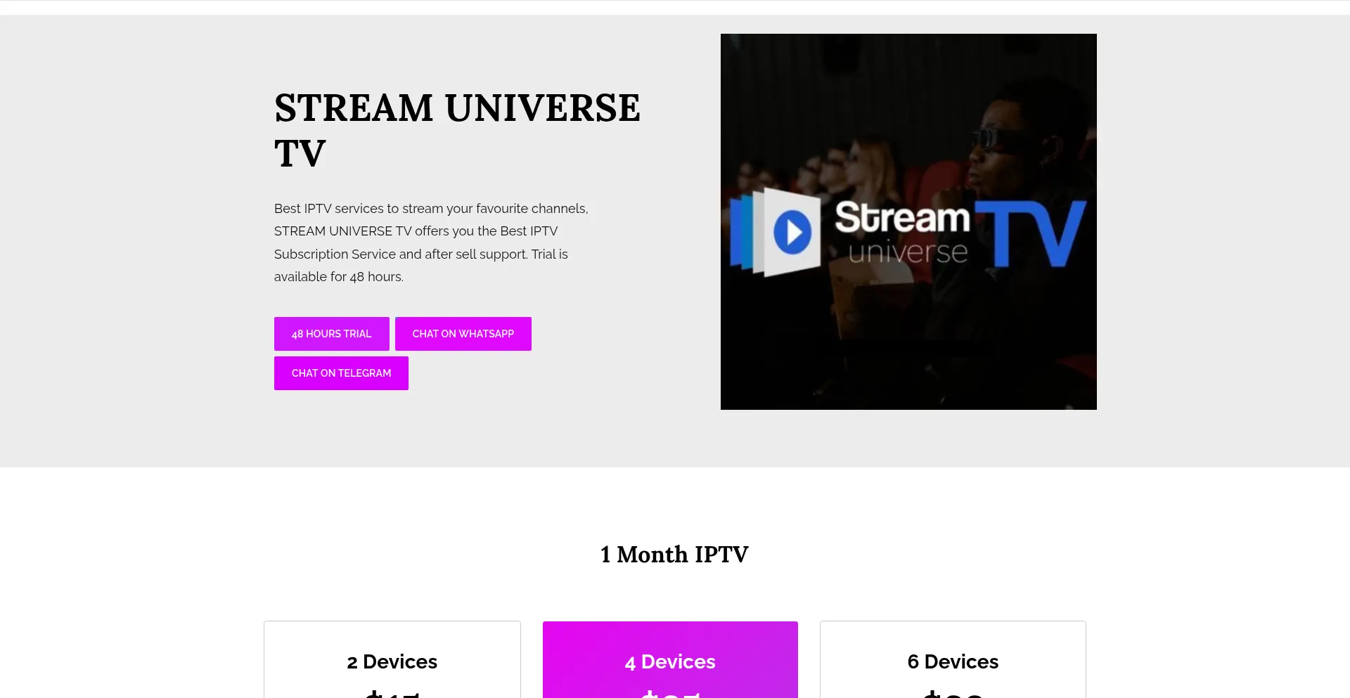 Website screenshot of Streamuniversetv.net