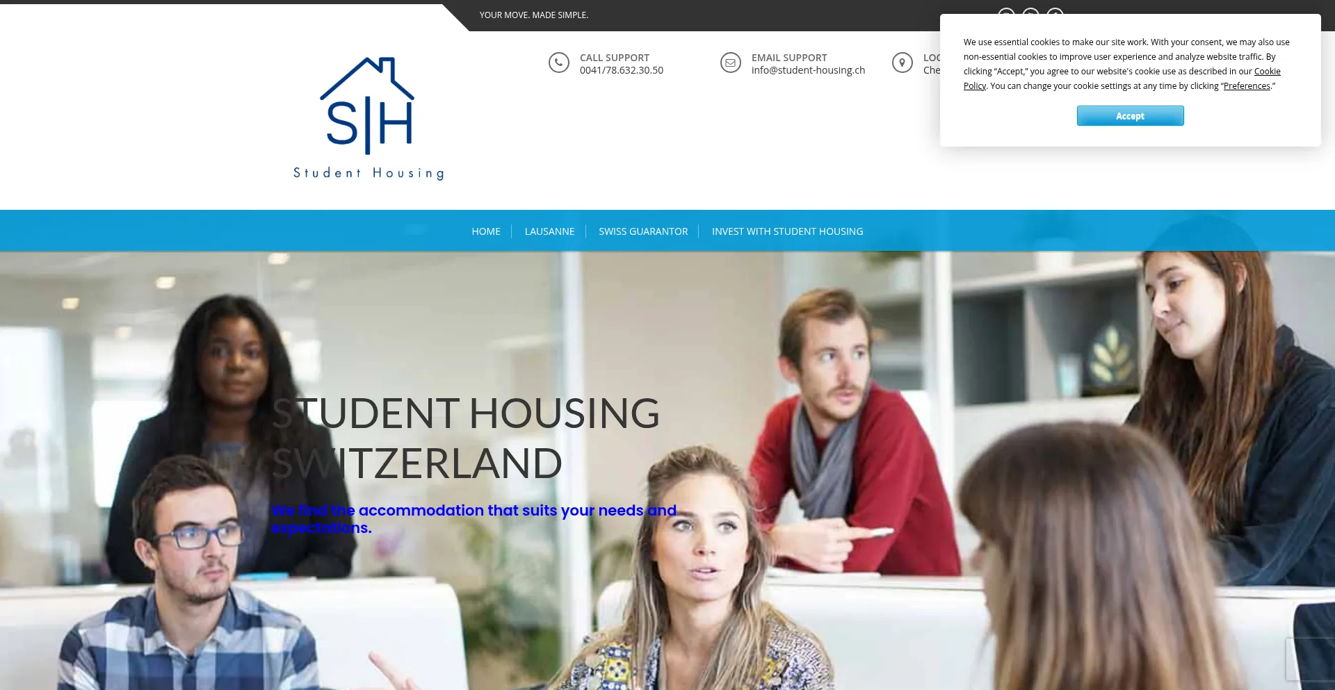 Website screenshot of Student-housing.ch