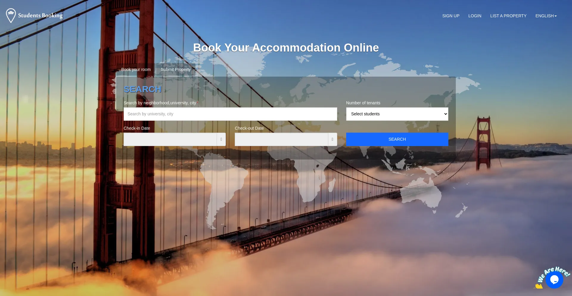 Website screenshot of Studentsbooking.com