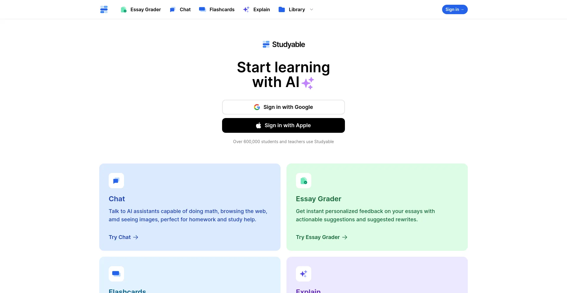Website screenshot of Studyable.app