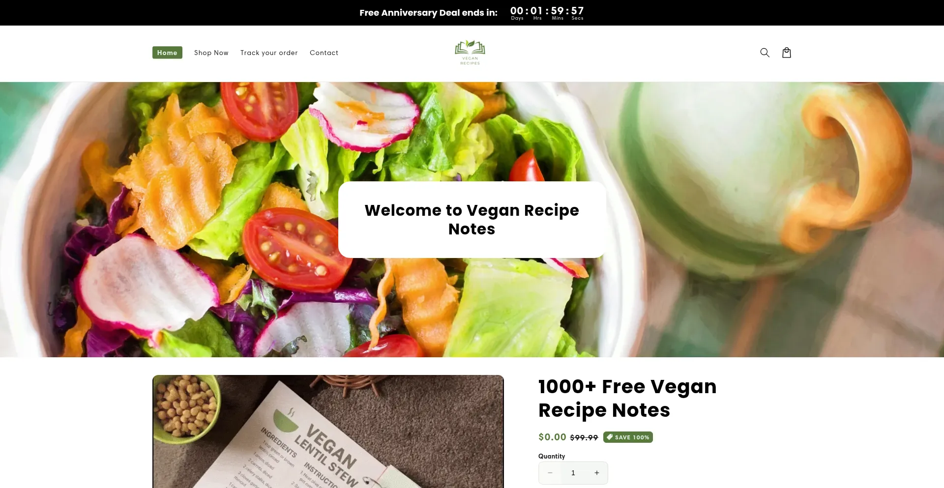 Website screenshot of Studyveganrecipes.com