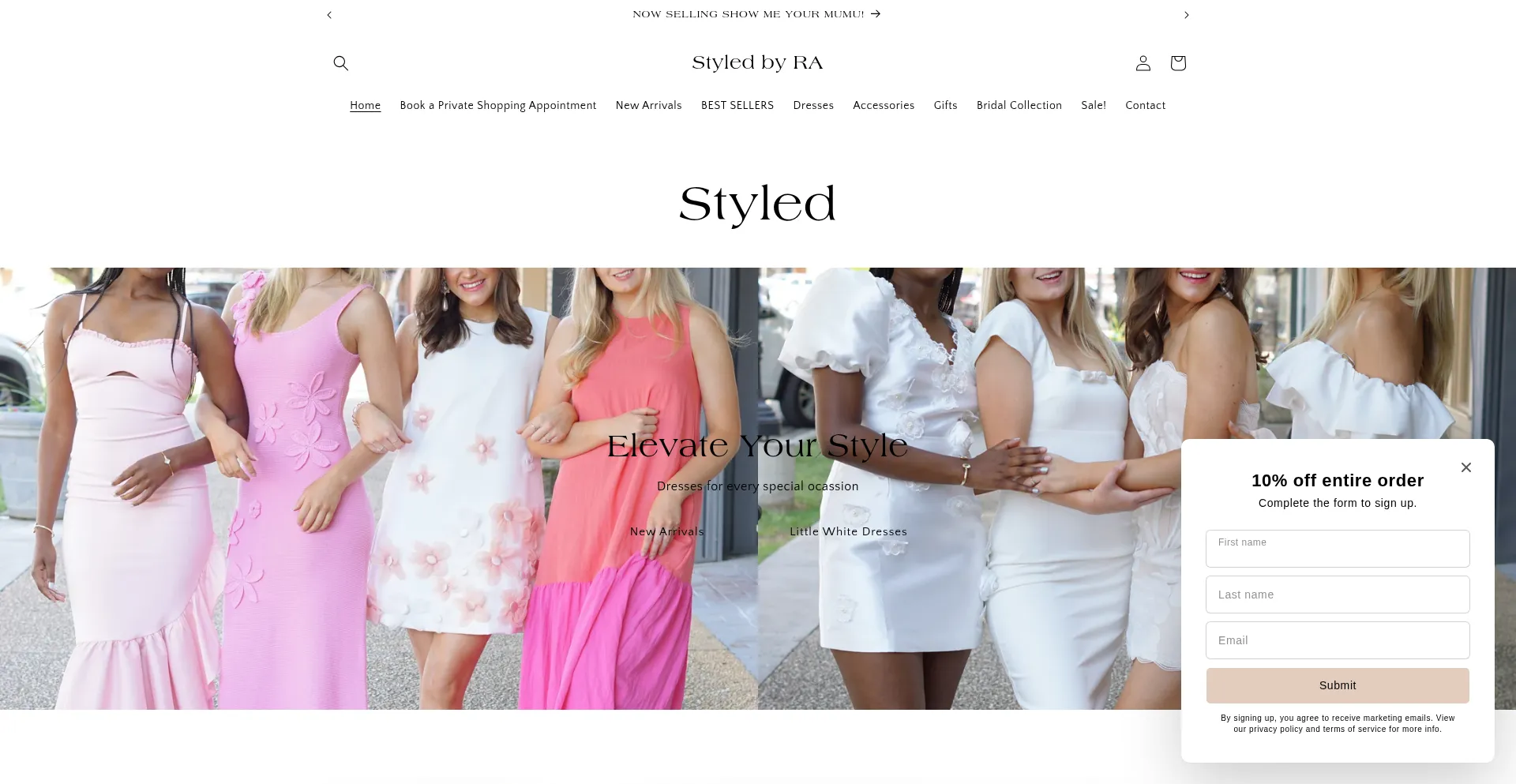 Website screenshot of Styledbyra.shop