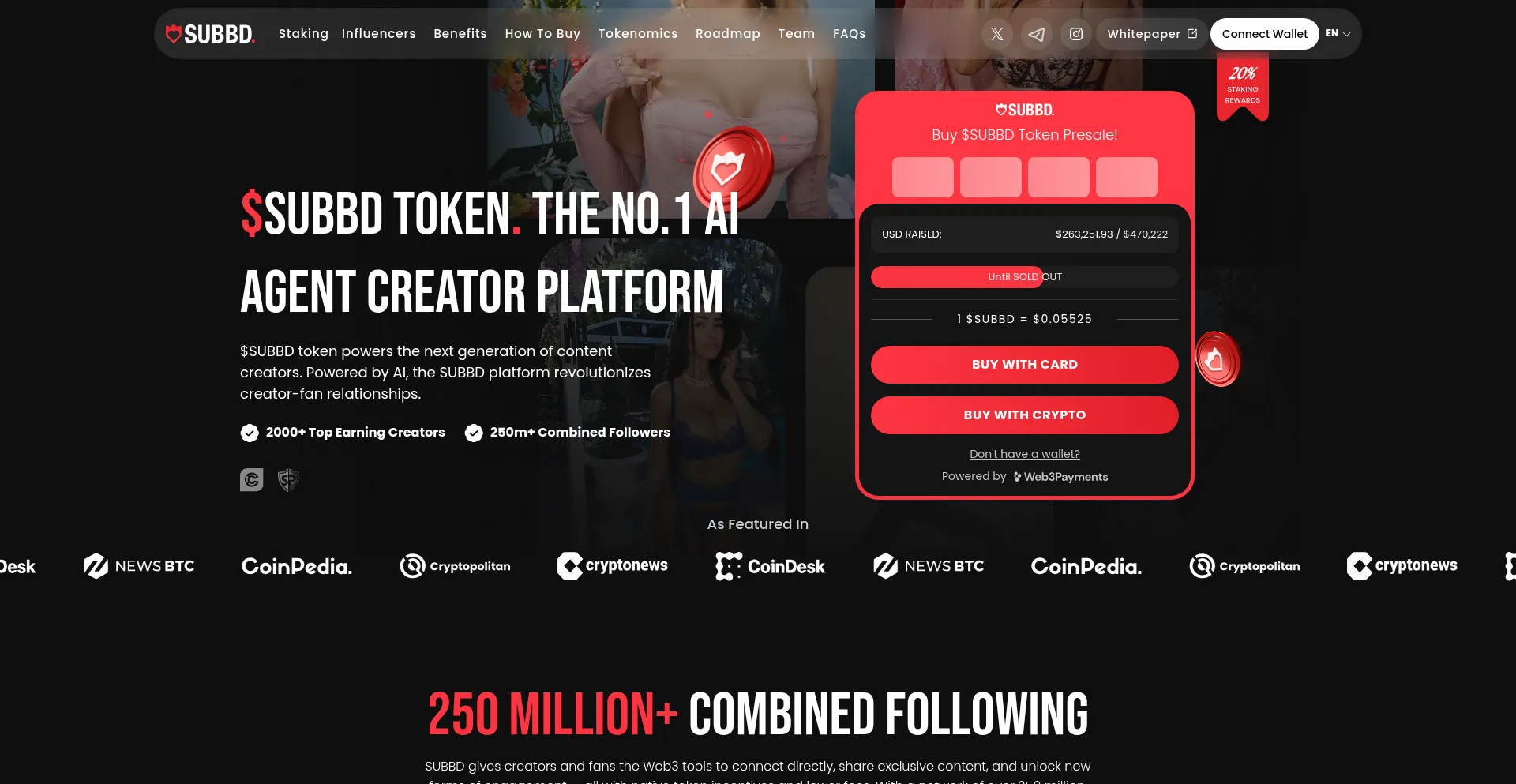 Website screenshot of Subbdtoken.com