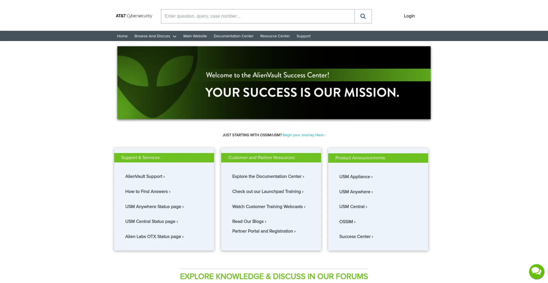 Website screenshot of Success.alienvault.com