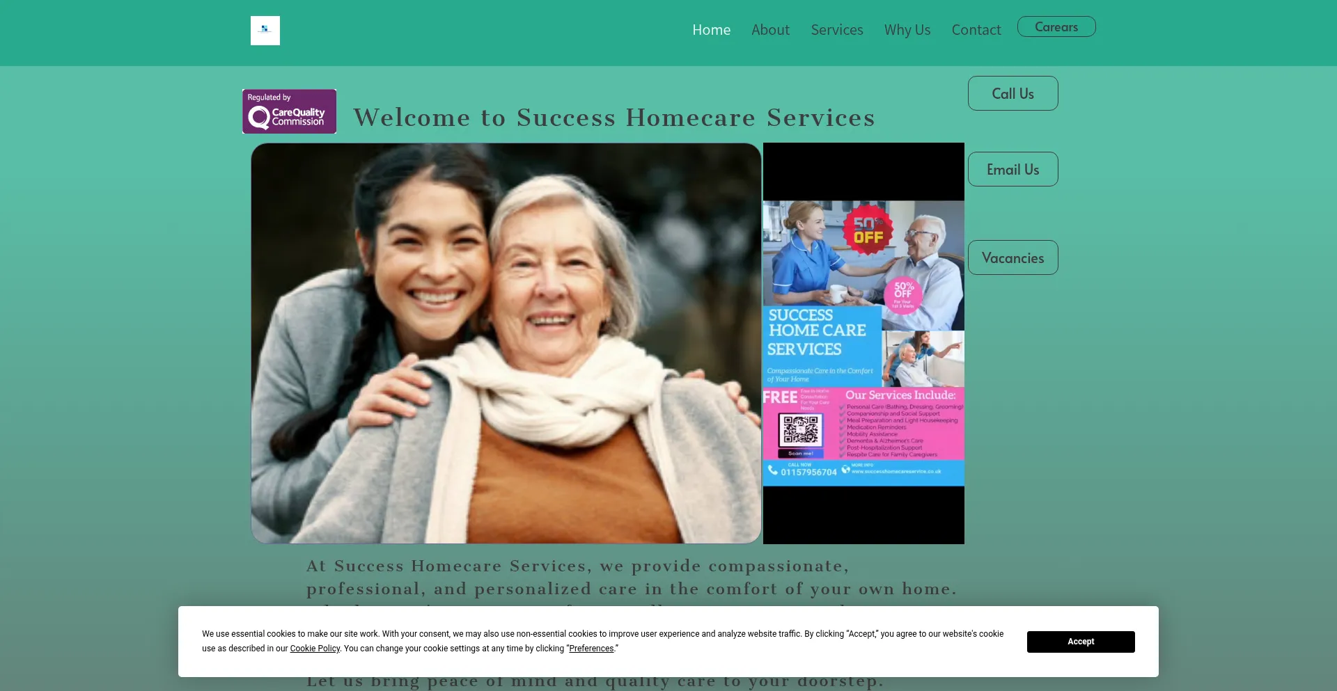 Website screenshot of Successhomecareservice.co.uk