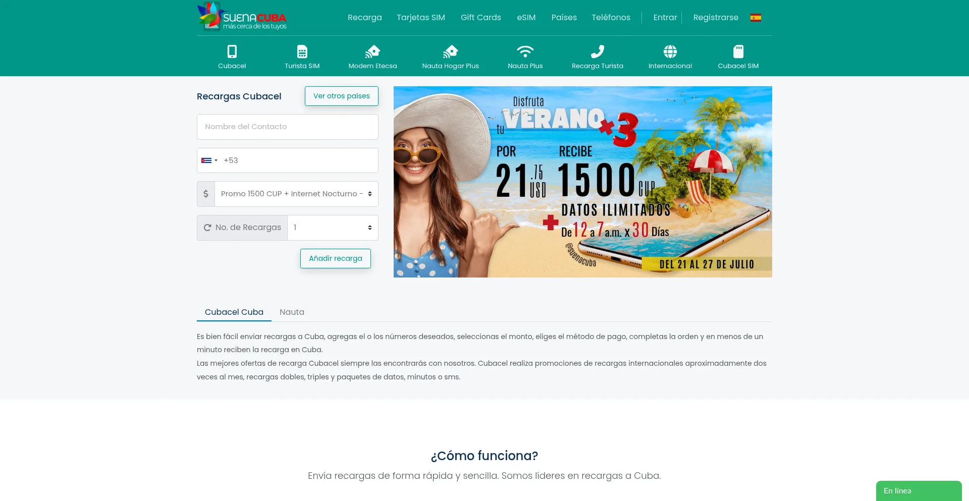 Website screenshot of Suenacuba.com