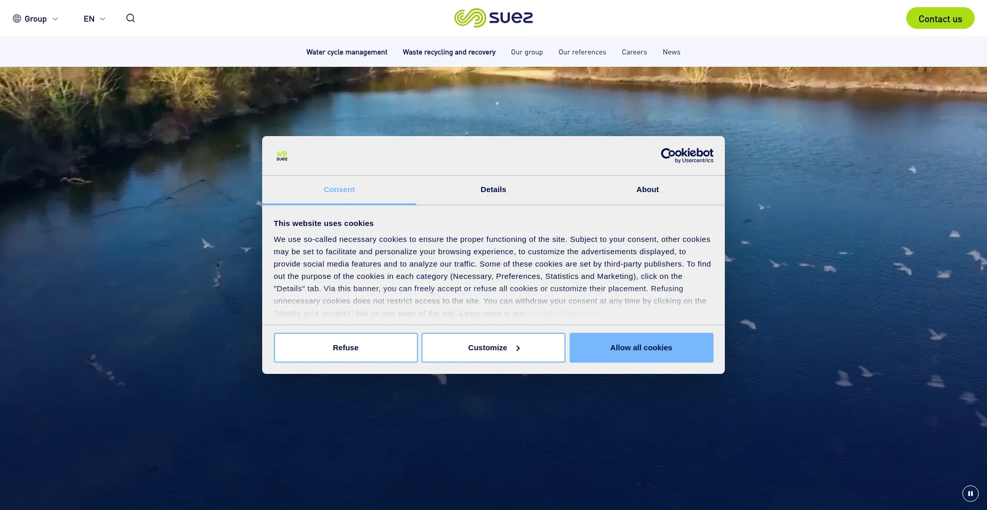 Website screenshot of Suez.com
