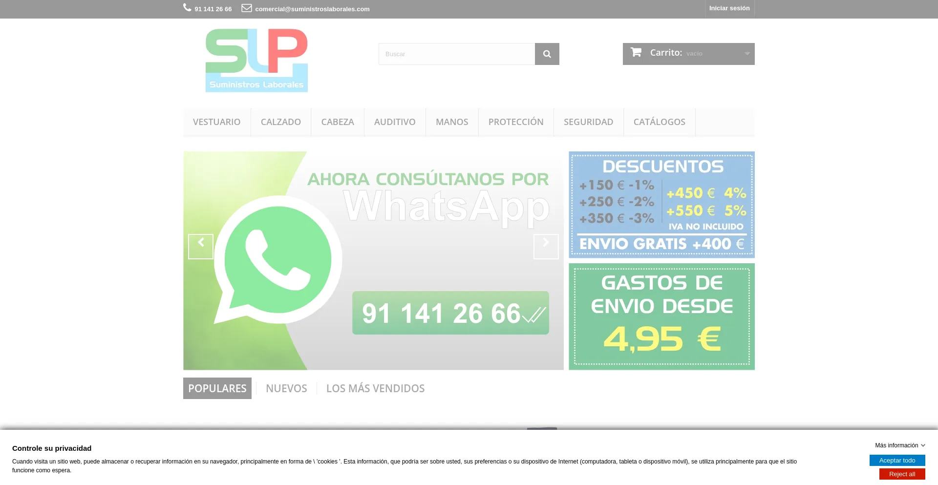 Website screenshot of Suministroslaborales.com